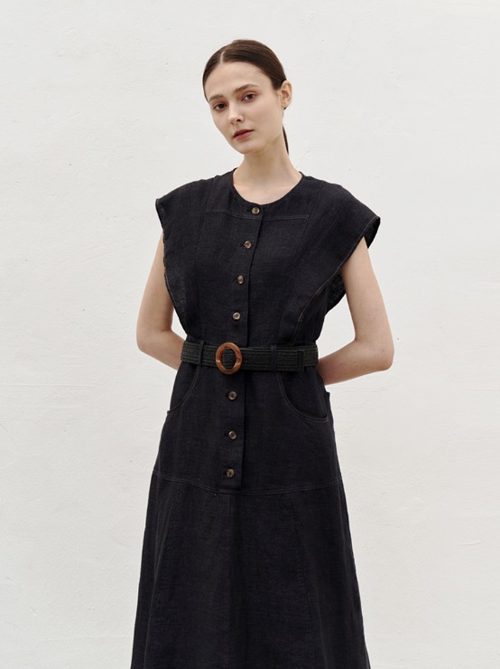 Linen long sleeveless dress M3B509