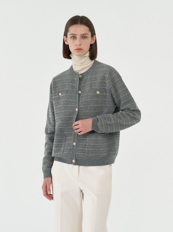 Merino wool 100% jacquard knit cardigan M3D609GY