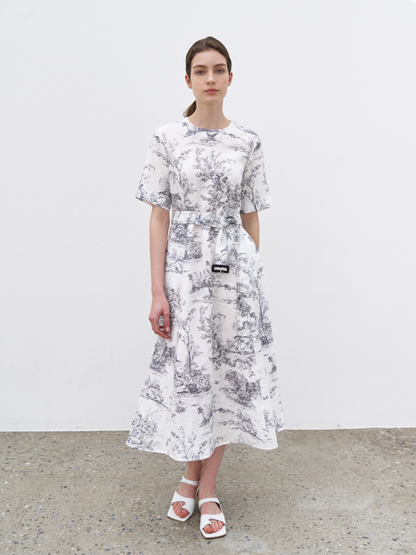 Linen print dress M4B509