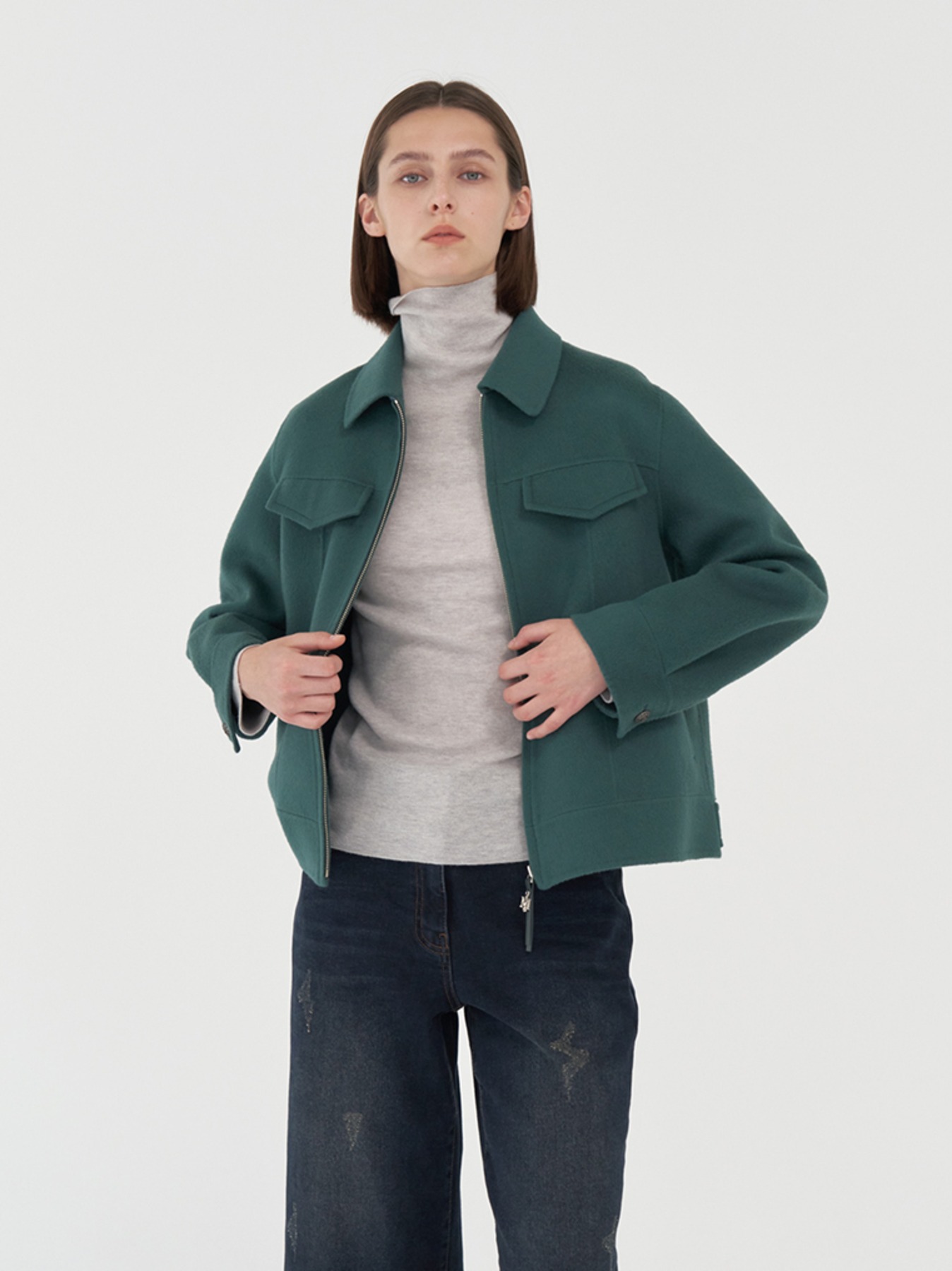 Wool blend crop hand-made jacket M3D781GN